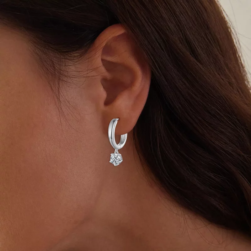 (imagen para) Aretes de argolla estilo Pandora de 0.5 quilates de Moissanita (Dos certificados - Ver 5