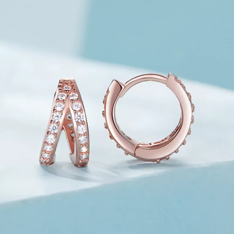 (imagen para) Aretes de argolla estilo Pandora en oro rosa para mujer moderna - SCE1187-C - Ver 2