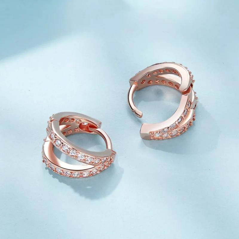 (imagen para) Aretes de argolla estilo Pandora en oro rosa para mujer moderna - SCE1187-C - Ver 3