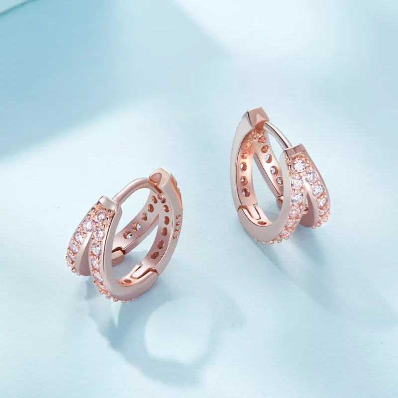 (imagen para) Aretes de argolla estilo Pandora en oro rosa para mujer moderna - SCE1187-C - Ver 4