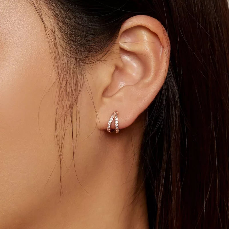 (imagen para) Aretes de argolla estilo Pandora en oro rosa para mujer moderna - SCE1187-C - Ver 6