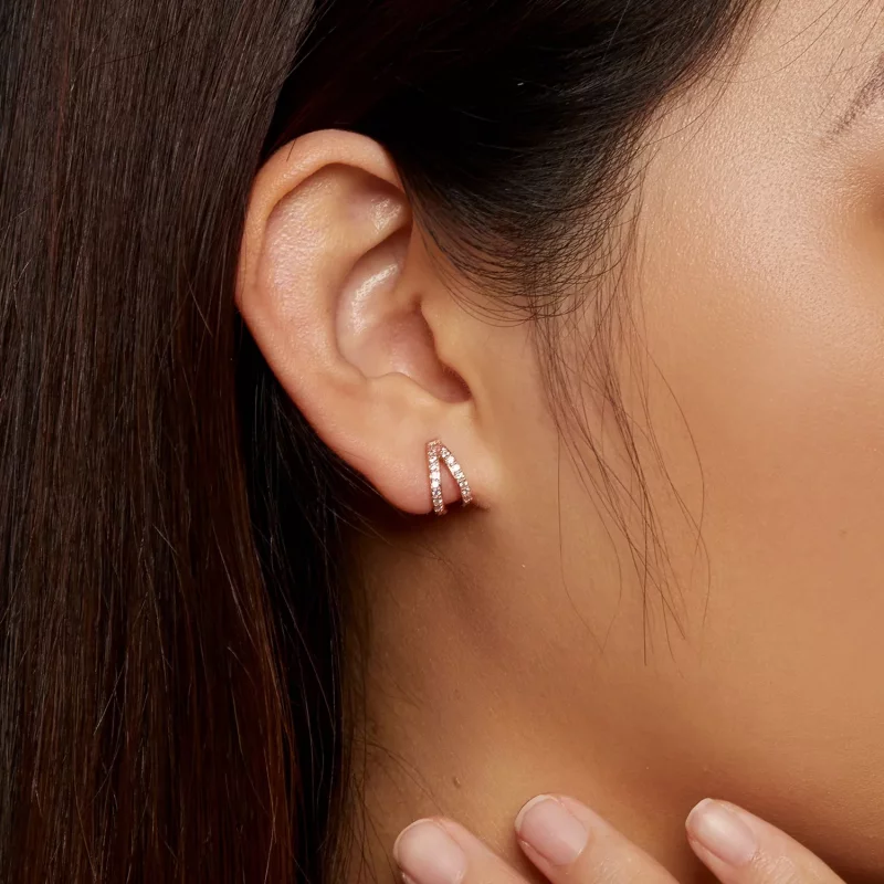 (imagen para) Aretes de argolla estilo Pandora en oro rosa para mujer moderna - SCE1187-C - Ver 7