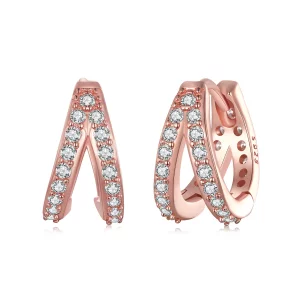 (imagen para) Aretes de argolla estilo Pandora en oro rosa para mujer moderna - SCE1187-C