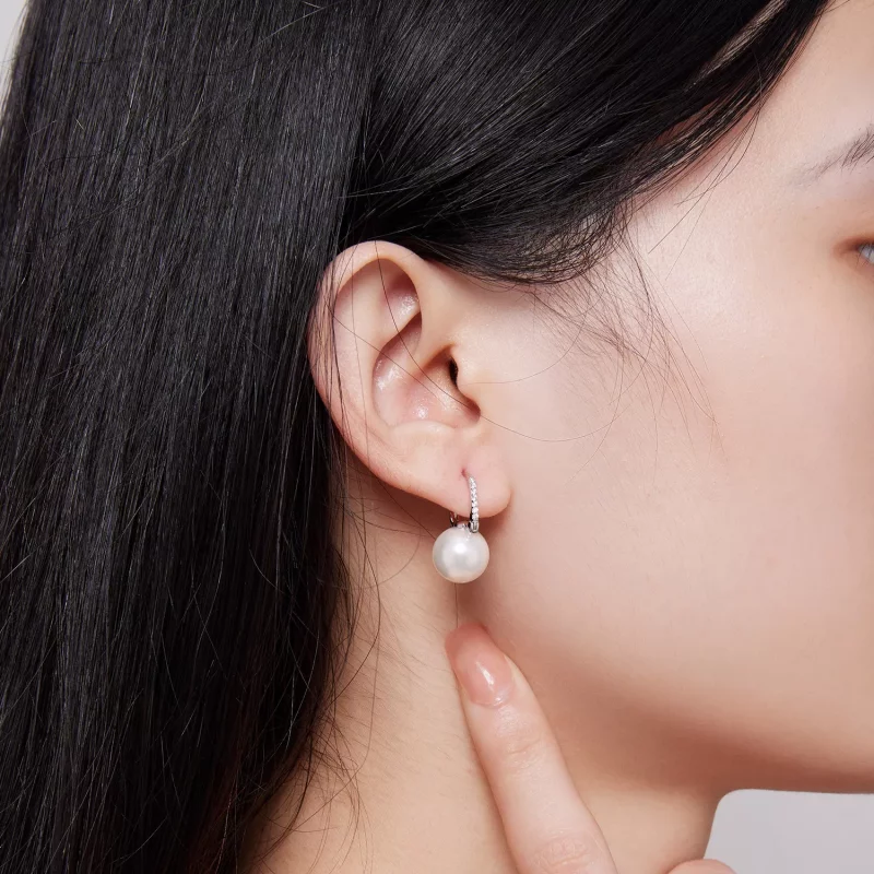 (imagen para) Aretes de argollas con cuentas de conchas estilo Pandora - SCE1583 - Ver 5