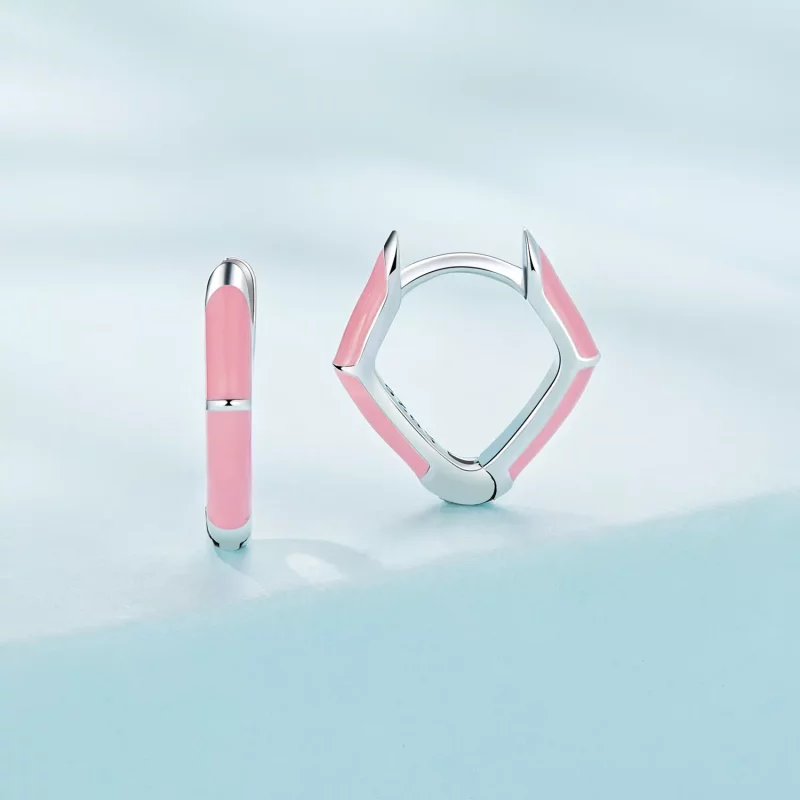 (imagen para) Aretes de Aro con Diamantes Rosados de Estilo Pandora - SCE1569-PK - Ver 2