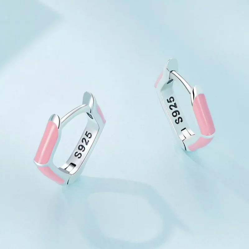 (imagen para) Aretes de Aro con Diamantes Rosados de Estilo Pandora - SCE1569-PK - Ver 3