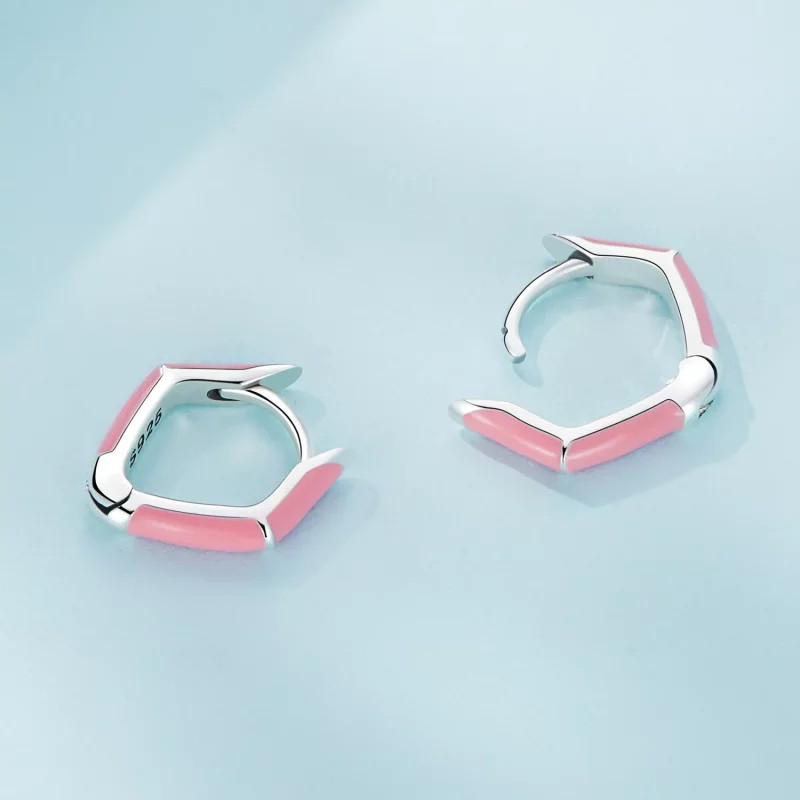 (imagen para) Aretes de Aro con Diamantes Rosados de Estilo Pandora - SCE1569-PK - Ver 4