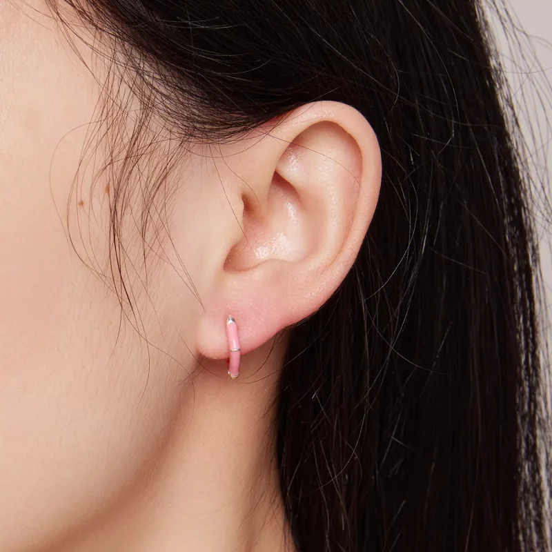 (imagen para) Aretes de Aro con Diamantes Rosados de Estilo Pandora - SCE1569-PK - Ver 5