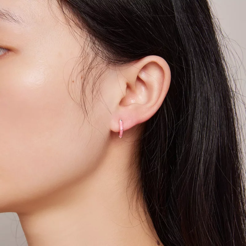 (imagen para) Aretes de Aro con Diamantes Rosados de Estilo Pandora - SCE1569-PK - Ver 7