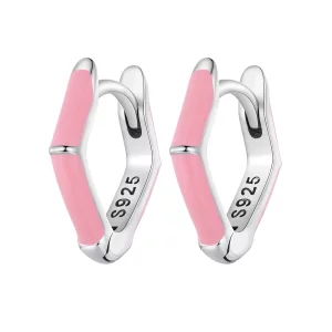(imagen para) Aretes de Aro con Diamantes Rosados de Estilo Pandora - SCE1569-PK