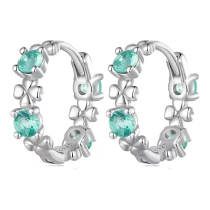 (imagen para) Aretes de aro con diseño de trébol de cuatro hojas estilo Pandora - BSE826