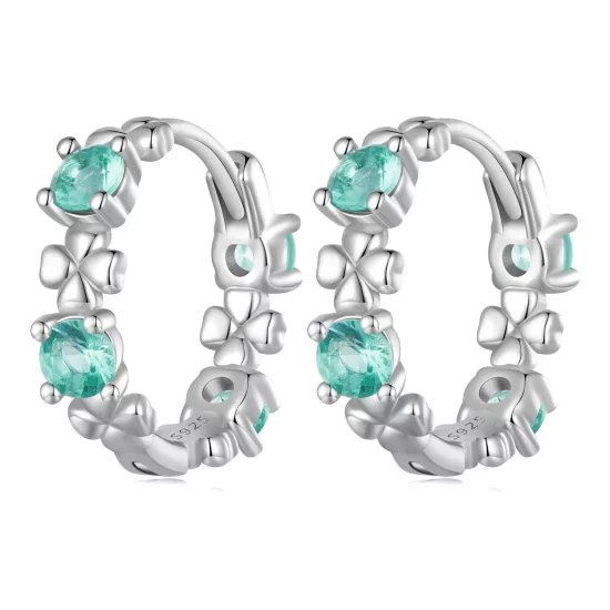 (imagen para) Aretes de aro con diseño de trébol de cuatro hojas estilo Pandora - BSE826