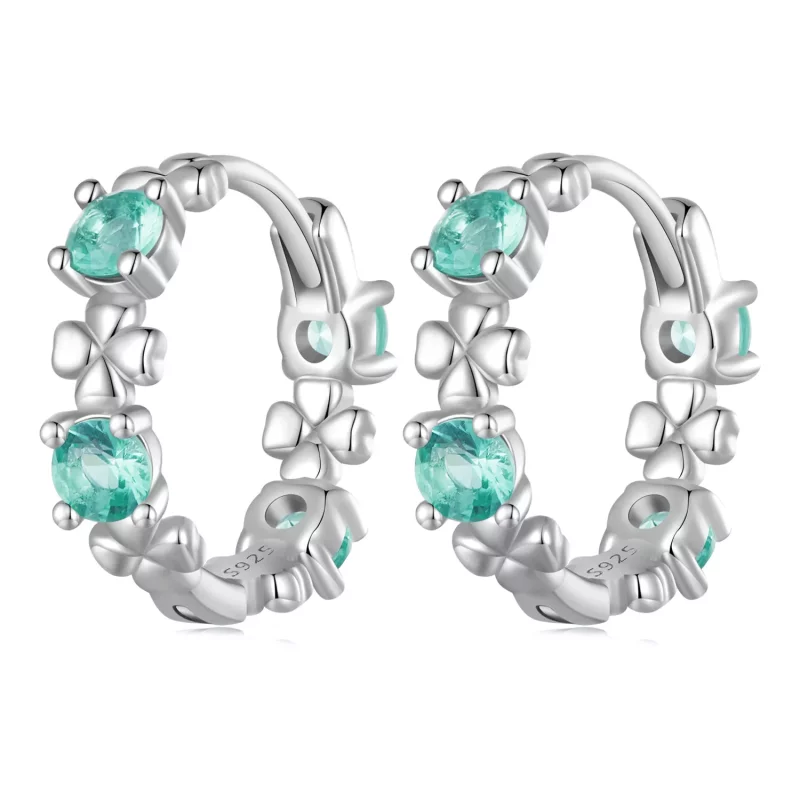 (imagen para) Aretes de aro con diseño de trébol de cuatro hojas estilo Pandora - BSE826