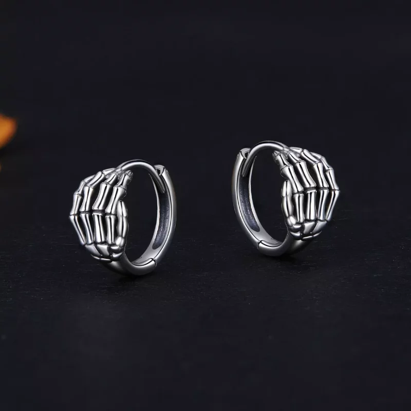 (imagen para) Aretes de aro con estilo Pandora con mano de esqueleto - SCE1641 - Ver 3