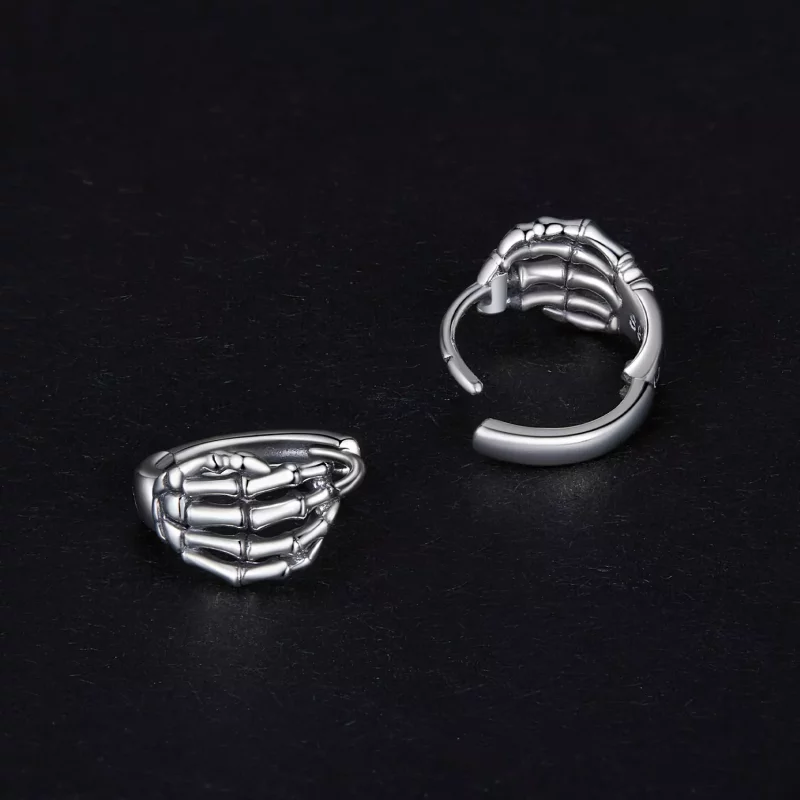 (imagen para) Aretes de aro con estilo Pandora con mano de esqueleto - SCE1641 - Ver 4