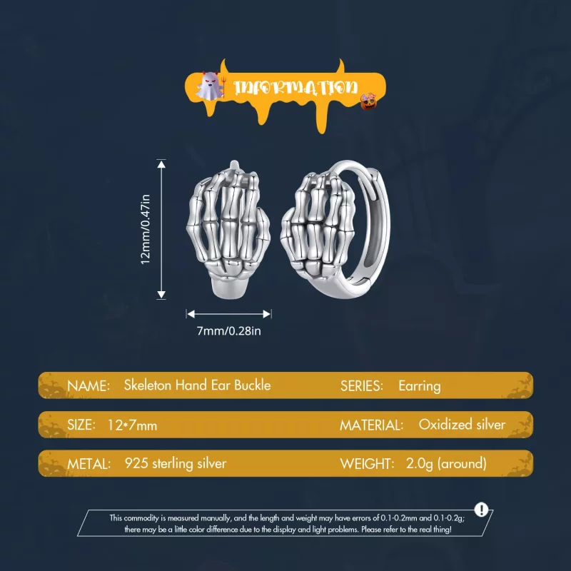 (imagen para) Aretes de aro con estilo Pandora con mano de esqueleto - SCE1641 - Ver 5