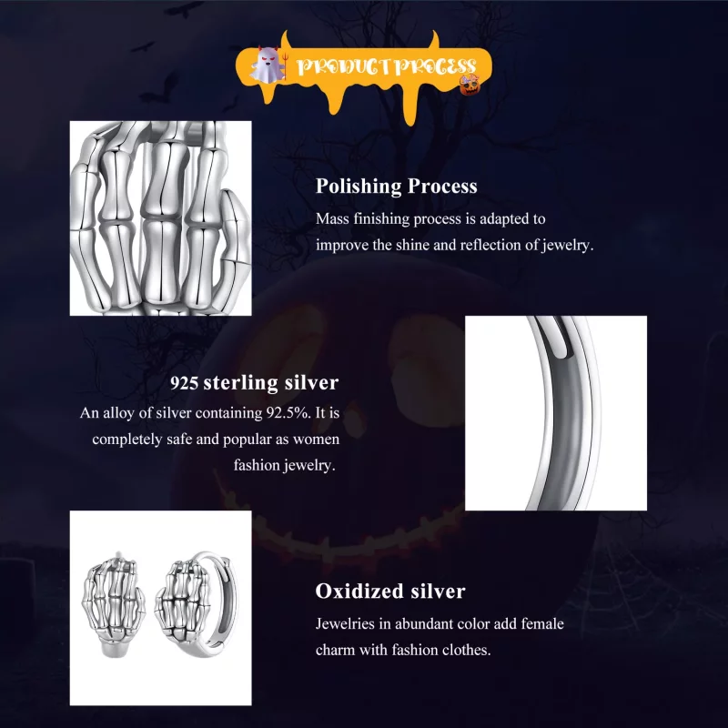 (imagen para) Aretes de aro con estilo Pandora con mano de esqueleto - SCE1641 - Ver 7