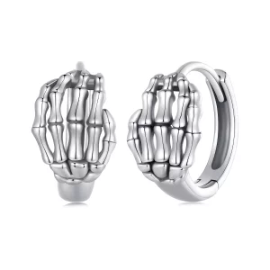 Aretes de aro con estilo Pandora con mano de esqueleto - SCE1641 (imagen para) Aretes de aro con estilo Pandora con mano de esqueleto - SCE1641
