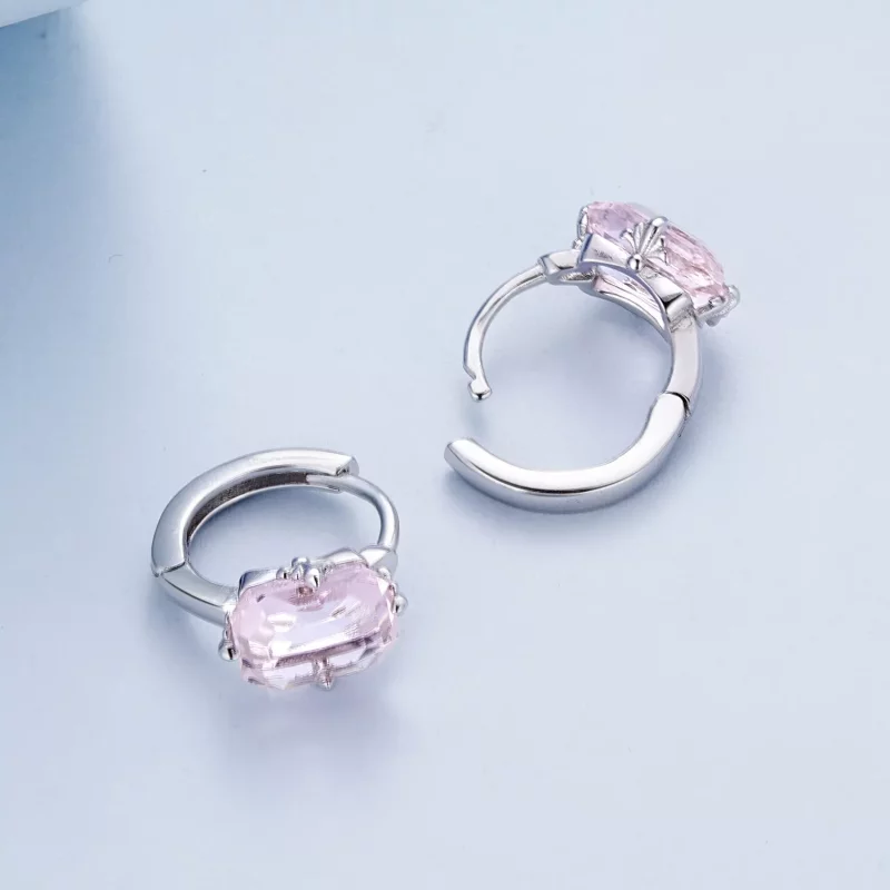 (imagen para) Aretes de Aro con Gema Rosa al Estilo Pandora - BSE889 - Ver 4