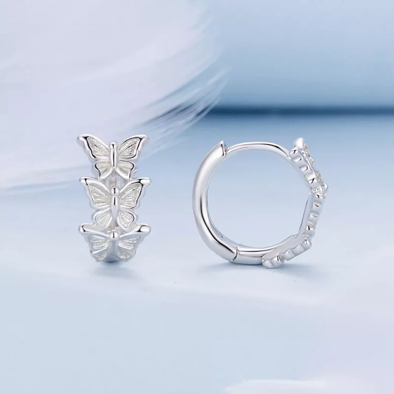 (imagen para) Aretes de Aro con Mariposa al Estilo Pandora - BSE908 - Ver 2