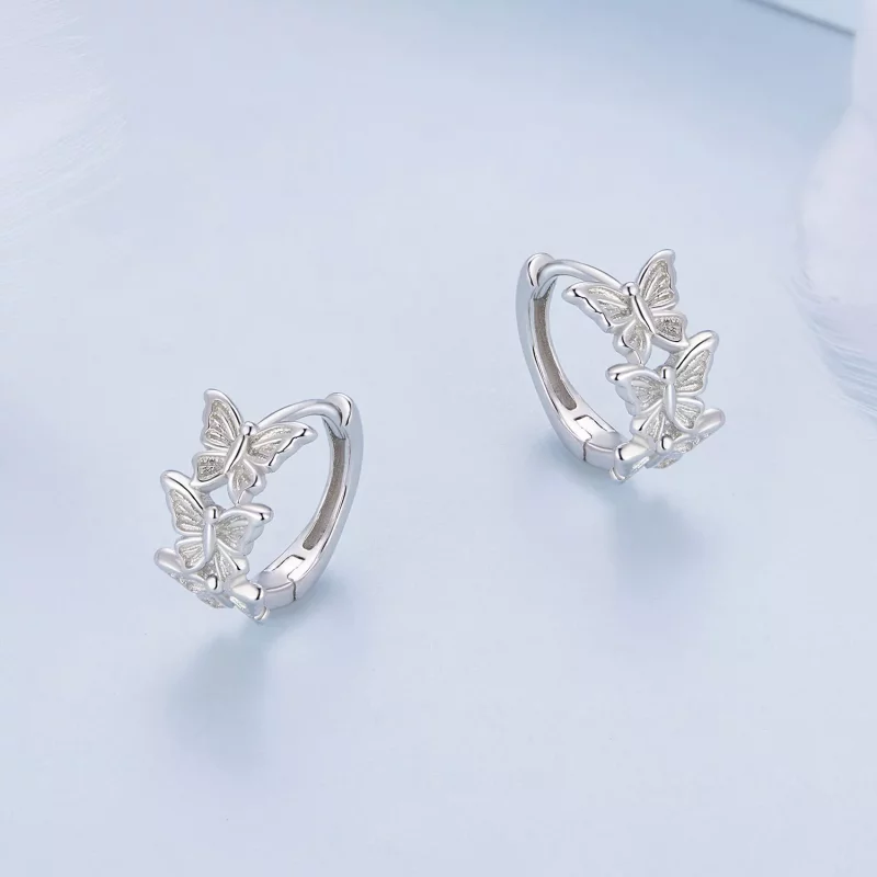 (imagen para) Aretes de Aro con Mariposa al Estilo Pandora - BSE908 - Ver 3