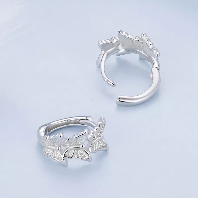 (imagen para) Aretes de Aro con Mariposa al Estilo Pandora - BSE908 - Ver 4