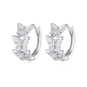 Aretes de Aro con Mariposa al Estilo Pandora - BSE908 (imagen para) Aretes de Aro con Mariposa al Estilo Pandora - BSE908