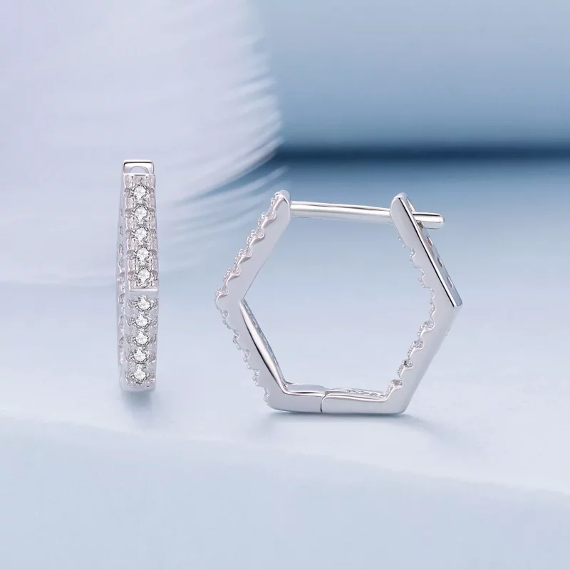 (imagen para) Aretes de aro de seis lados estilo Pandora - BSE917 - Ver 2