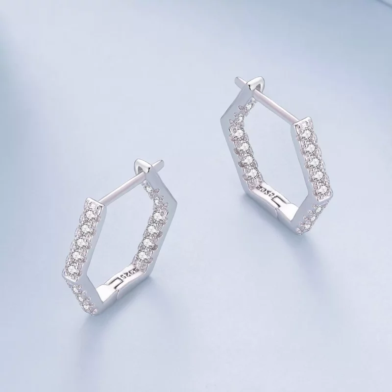 (imagen para) Aretes de aro de seis lados estilo Pandora - BSE917 - Ver 3