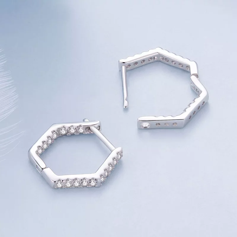(imagen para) Aretes de aro de seis lados estilo Pandora - BSE917 - Ver 4