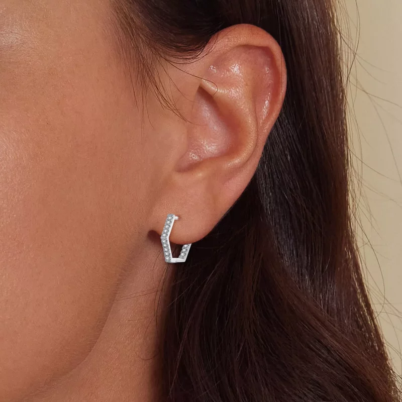 (imagen para) Aretes de aro de seis lados estilo Pandora - BSE917 - Ver 5