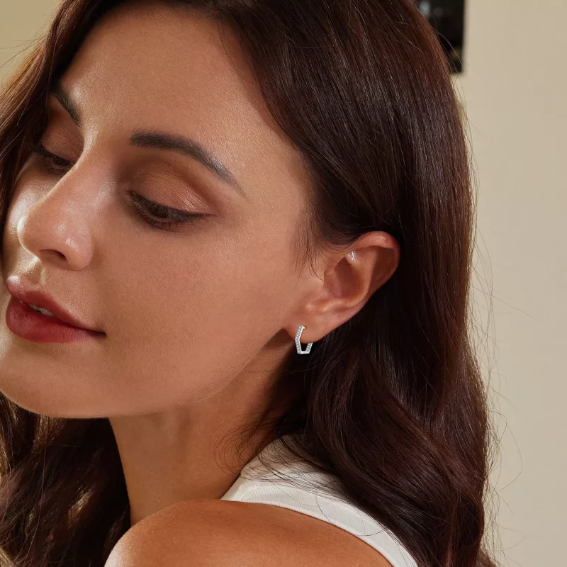 (imagen para) Aretes de aro de seis lados estilo Pandora - BSE917 - Ver 6