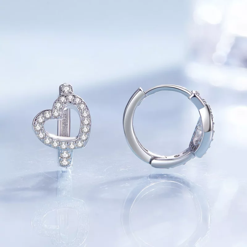 (imagen para) Aretes de aro en forma de corazón estilo Pandora - BSE879 - Ver 2