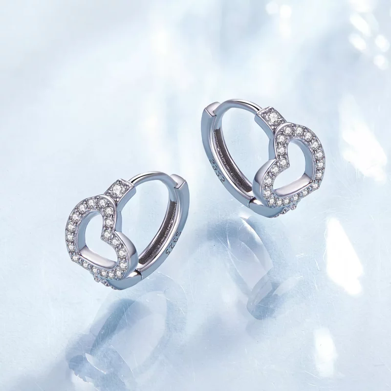 (imagen para) Aretes de aro en forma de corazón estilo Pandora - BSE879 - Ver 3