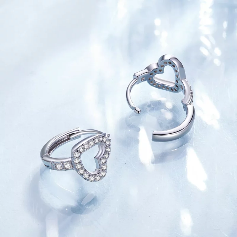 (imagen para) Aretes de aro en forma de corazón estilo Pandora - BSE879 - Ver 4
