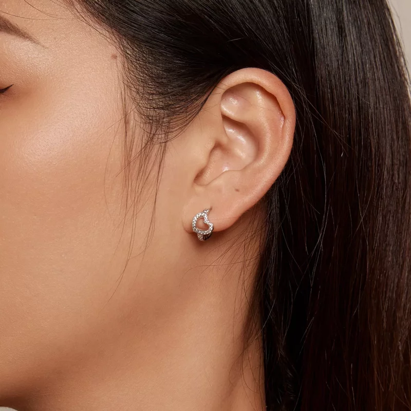 (imagen para) Aretes de aro en forma de corazón estilo Pandora - BSE879 - Ver 5