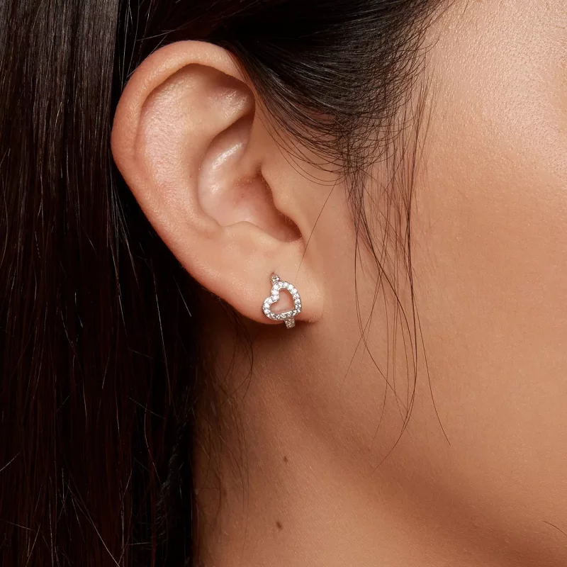 (imagen para) Aretes de aro en forma de corazón estilo Pandora - BSE879 - Ver 6