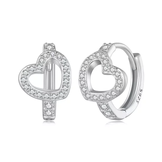 (imagen para) Aretes de aro en forma de corazón estilo Pandora - BSE879