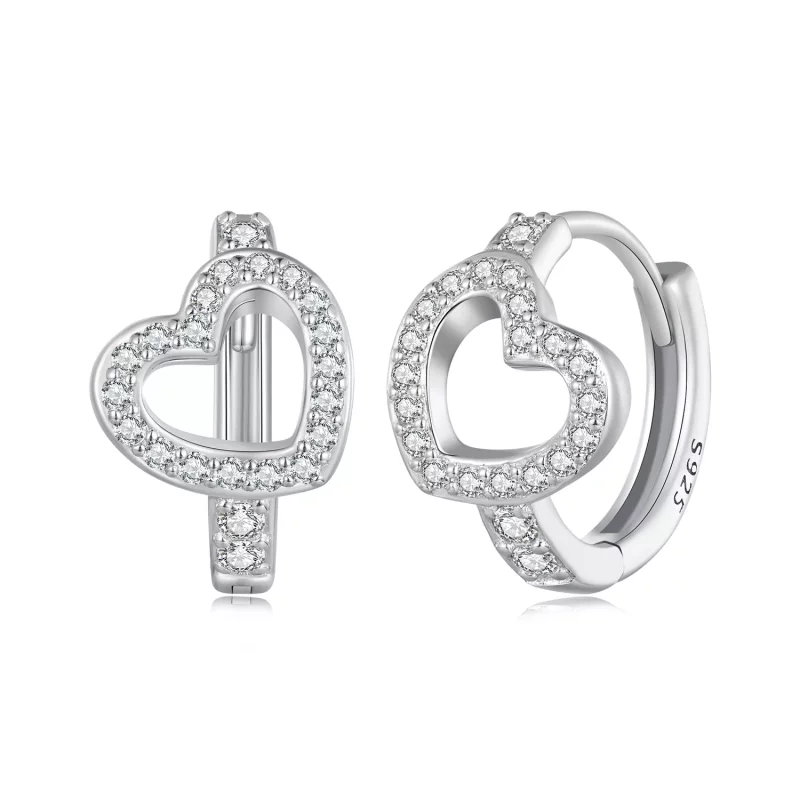 (imagen para) Aretes de aro en forma de corazón estilo Pandora - BSE879