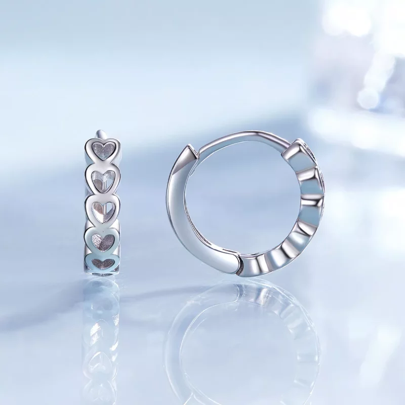 (imagen para) Aretes de aro en forma de corazón estilo Pandora - BSE880 - Ver 2