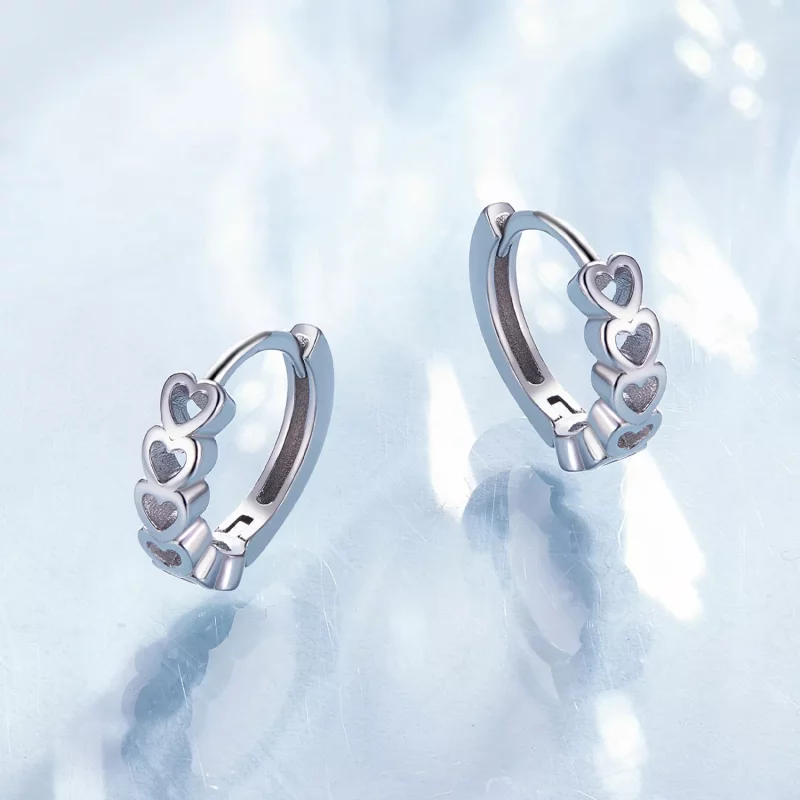 (imagen para) Aretes de aro en forma de corazón estilo Pandora - BSE880 - Ver 3