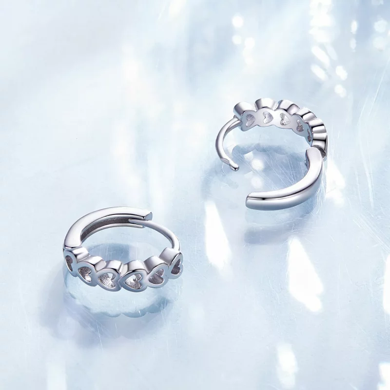(imagen para) Aretes de aro en forma de corazón estilo Pandora - BSE880 - Ver 4