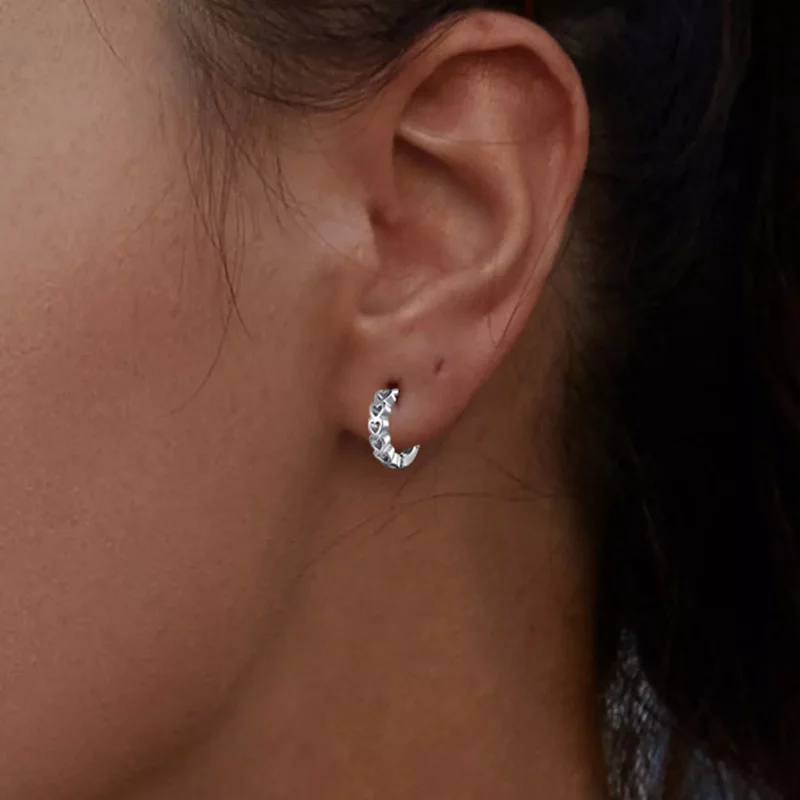 (imagen para) Aretes de aro en forma de corazón estilo Pandora - BSE880 - Ver 9
