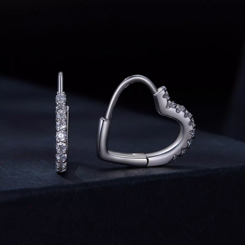 (imagen para) Aretes de Aro en forma de corazón estilo Pandora con Moissanita (un certificado) - Ver 2