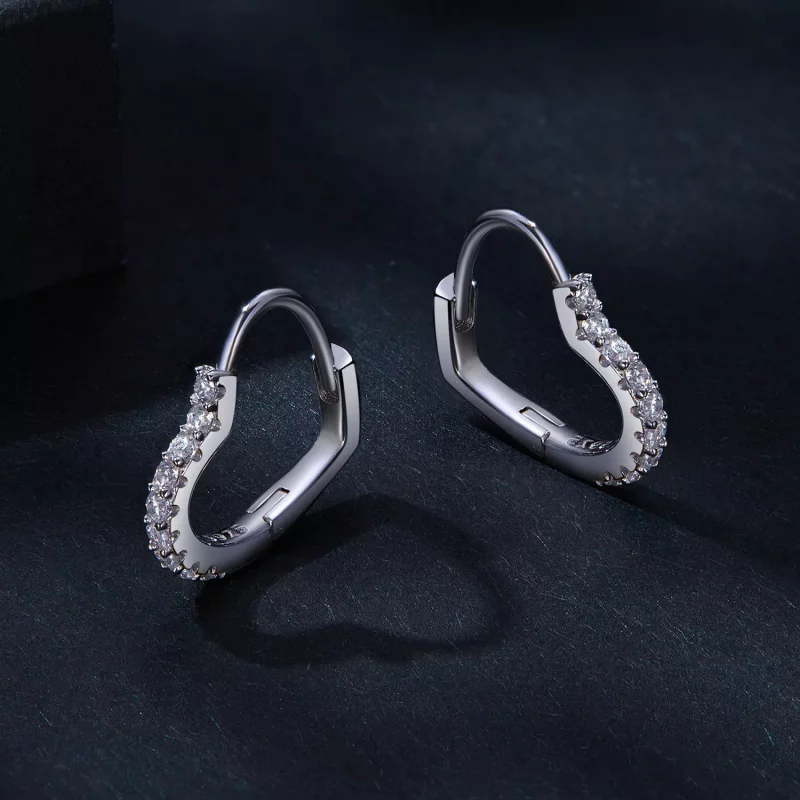 (imagen para) Aretes de Aro en forma de corazón estilo Pandora con Moissanita (un certificado) - Ver 3
