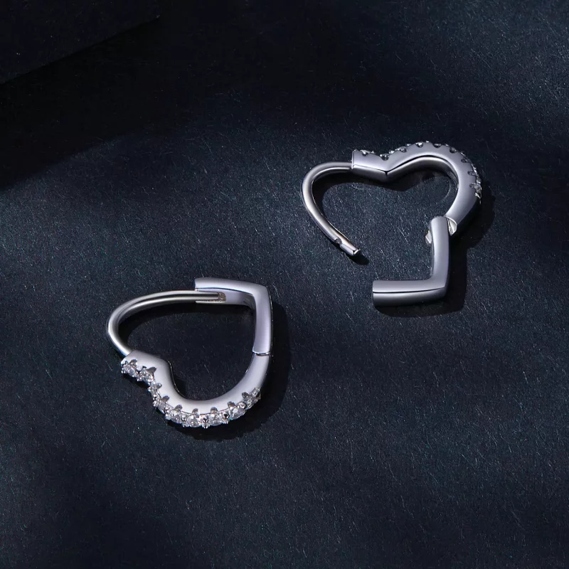 (imagen para) Aretes de Aro en forma de corazón estilo Pandora con Moissanita (un certificado) - Ver 4
