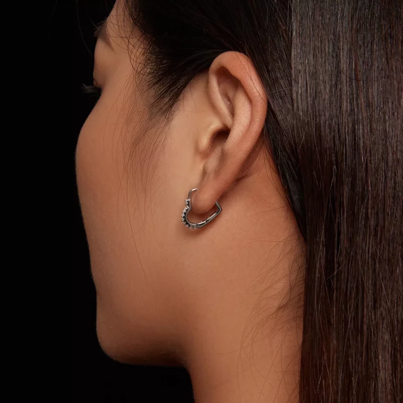 (imagen para) Aretes de Aro en forma de corazón estilo Pandora con Moissanita (un certificado) - Ver 7