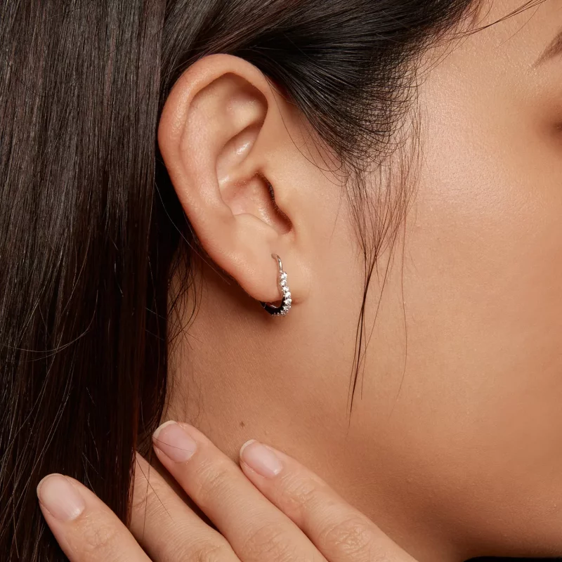 (imagen para) Aretes de Aro en forma de corazón estilo Pandora con Moissanita (un certificado) - Ver 9