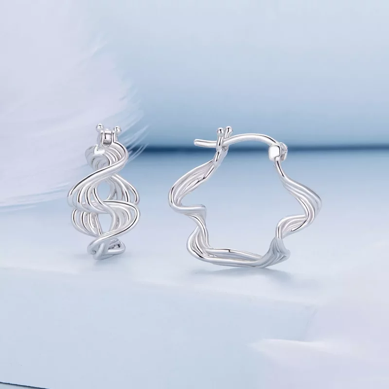 (imagen para) Aretes de aro estilo Pandora con forma de onda - BSE907 - Ver 2