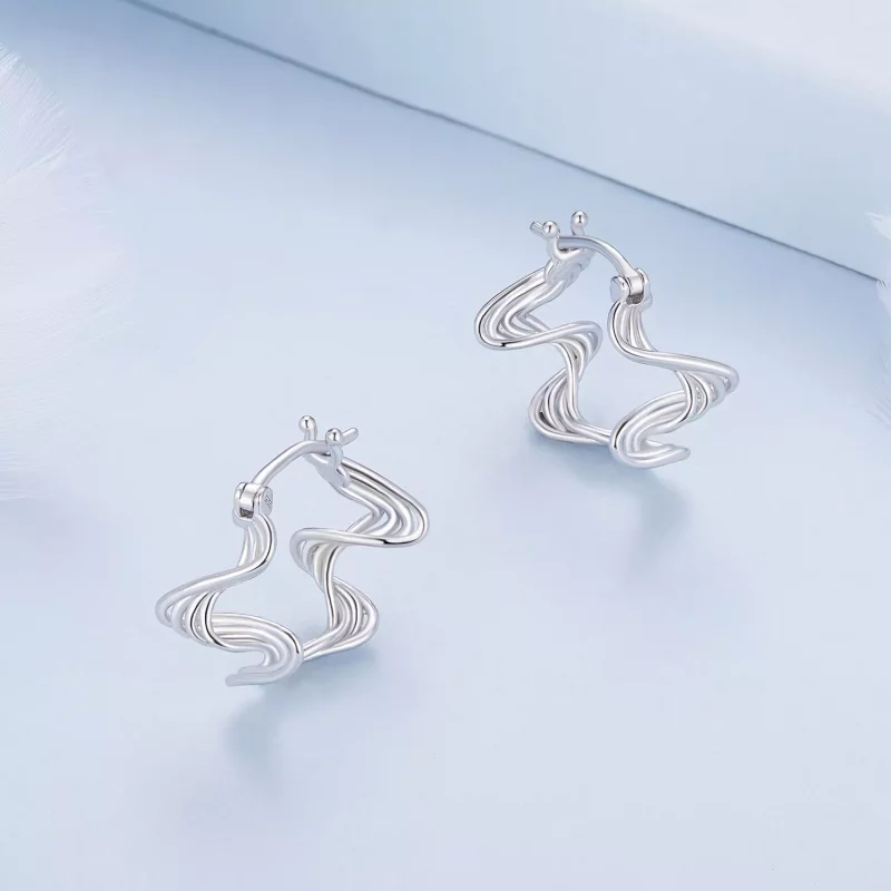(imagen para) Aretes de aro estilo Pandora con forma de onda - BSE907 - Ver 3
